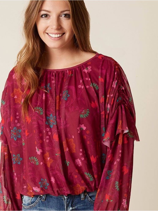 Free People Tops - Free People Wildflower Honey Top - Red Berry - Free People Blouse - Size Large